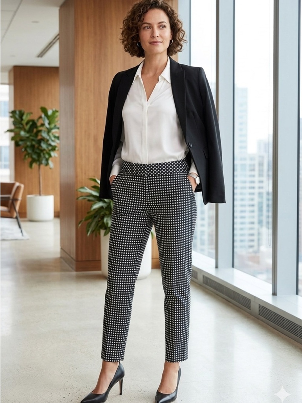 Elle Black and White Dress Pants with Tapered Leg
